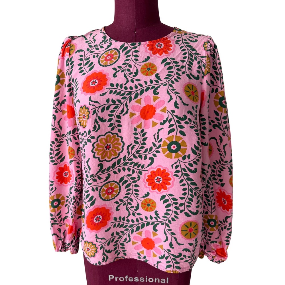 Boden Top Blouse Floral Print Easy Print Floral Pink size 4 Small - Picture 2 of 9